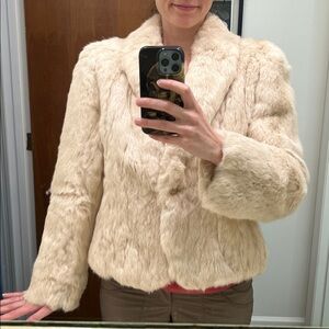 Vintage snow bunny 1980s Off white Cream Real Rabbit Fur Jacket with pockets